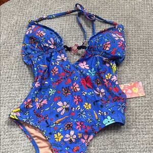 J. Crew women’s  Blue Floral Halter One-Piece Swimsuit
